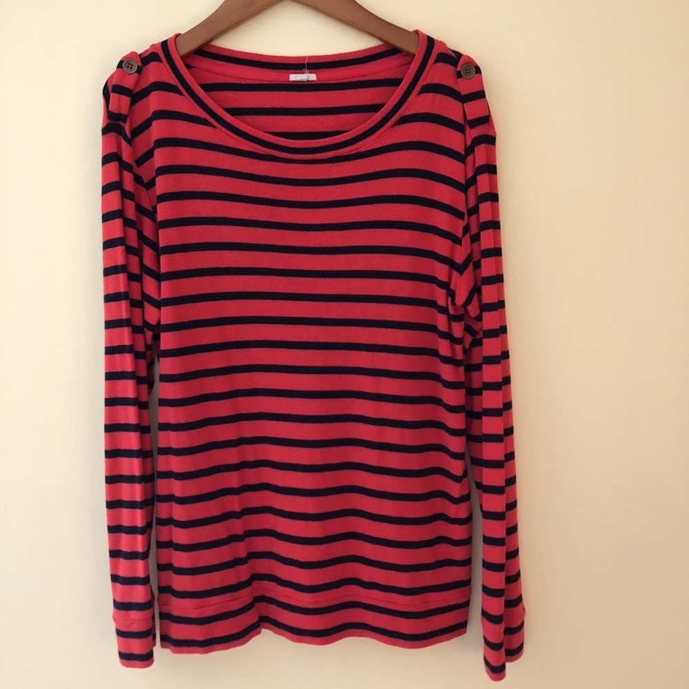 J CREW long sleeve dark coral and navy striped top